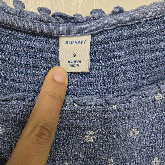 Old Navy Blue Puffed Sleeves, Embroidered, Fit & Flare Midi Dress Small Size. - Picture 4 of 6